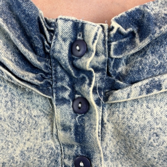 Vintage 80s Acid Wash Denim Off Shoulder Crop Top M - Picture 6 of 8